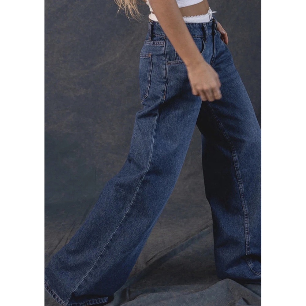 Motel Extra Wide Low Rise Jeans Women's W28 L32 Blue Medium Wash 100% Cotton $99